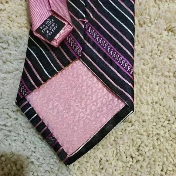 Diane Katzman Pink Ribbon Necktie Silk  3.5” Wide - Picture 7 of 7